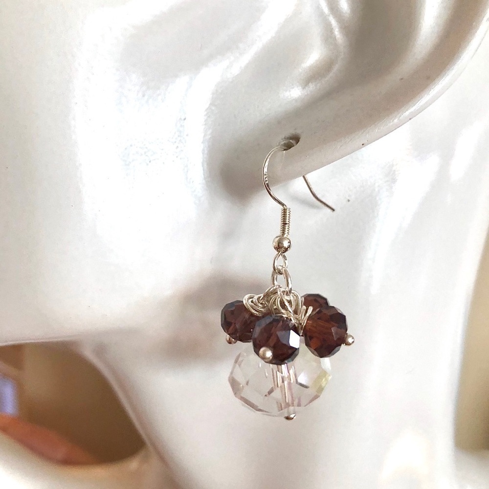 𝅺Sterling Silver Earrings Bead Fired Garnet & Austrian Crystal - Picture 9 of 12